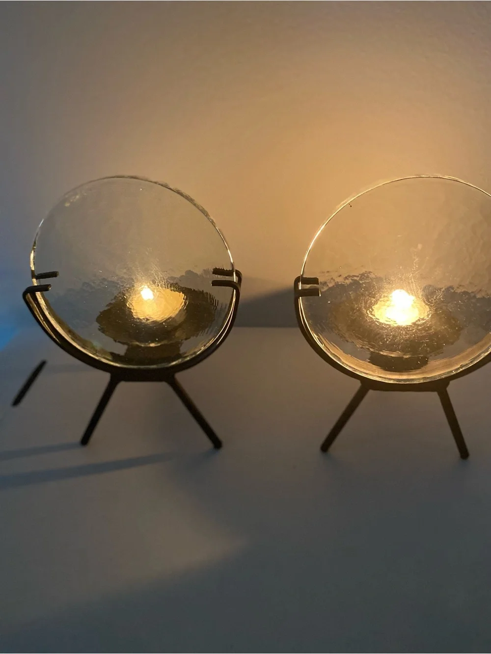 Glass Tealight Candle Holders with Black Tripod Stands - Set of 2